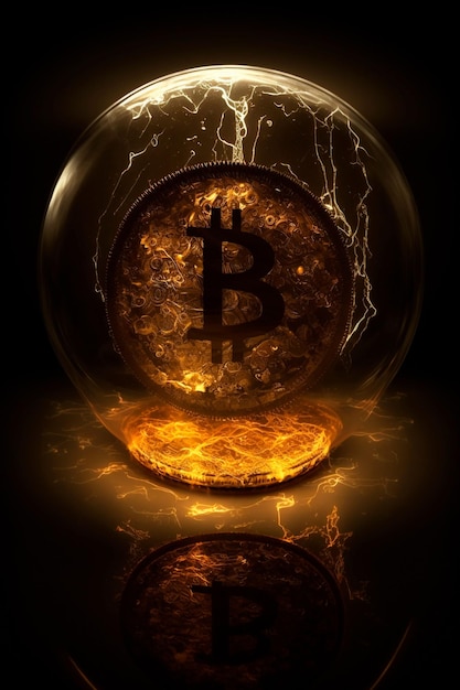 AI generated illustration of a bitcoin in a golden sphere