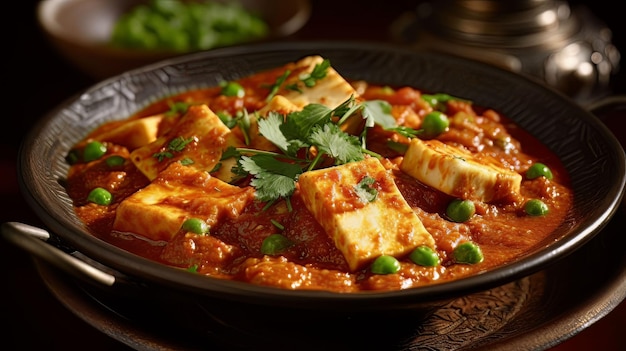 An AI generated illustration of a black plate with Matar paneer