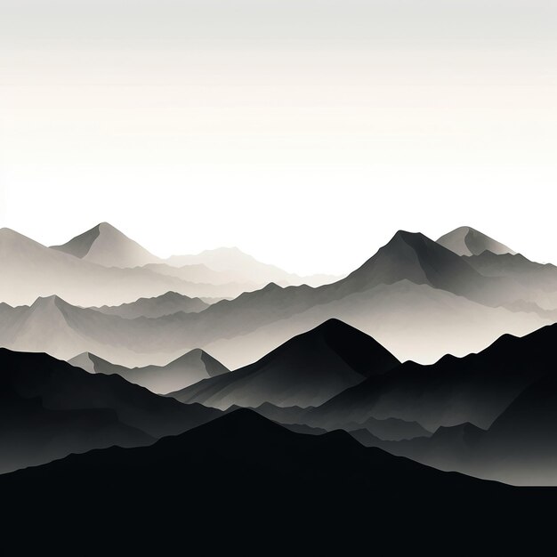 Ai generated illustration black and white image of a mountain landscape