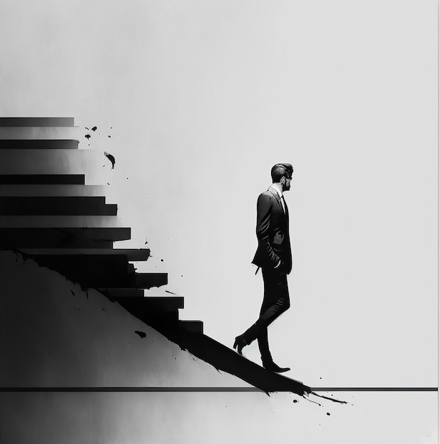 AI сгенерировал иллюстрацию бизнесмена, поднимающегося по лестнице