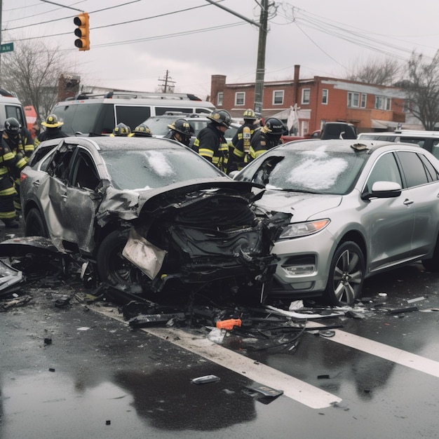 Foto l'ia ha generato un'illustrazione di un incidente stradale