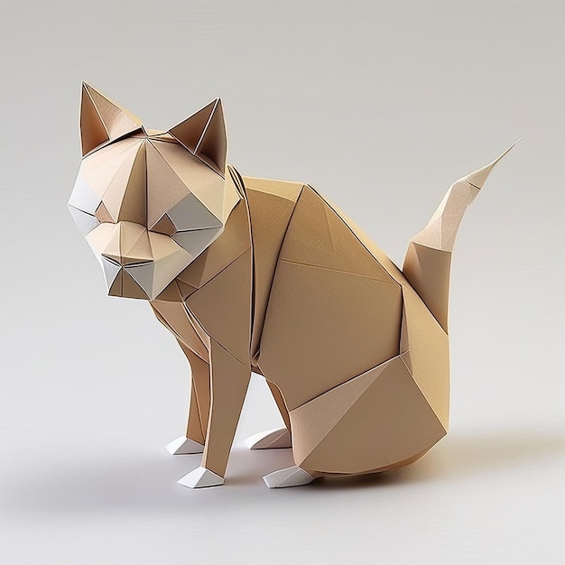 Ai generated illustration cat origami paper on white background