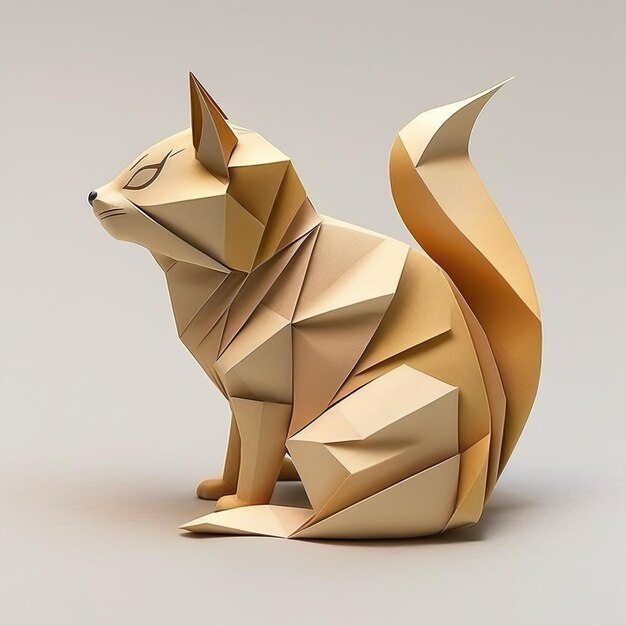 Ai generated illustration cat origami paper on white background