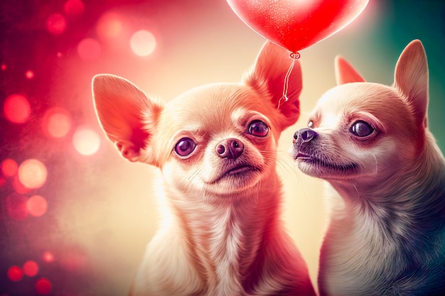 Foto un'illustrazione generata dall'intelligenza artificiale di una coppia di cani chihuahua innamorata - concetto di san valentino
