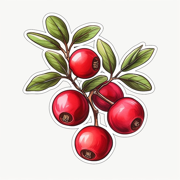 AI generated illustration of a clipart of a cranberry branch on a white background