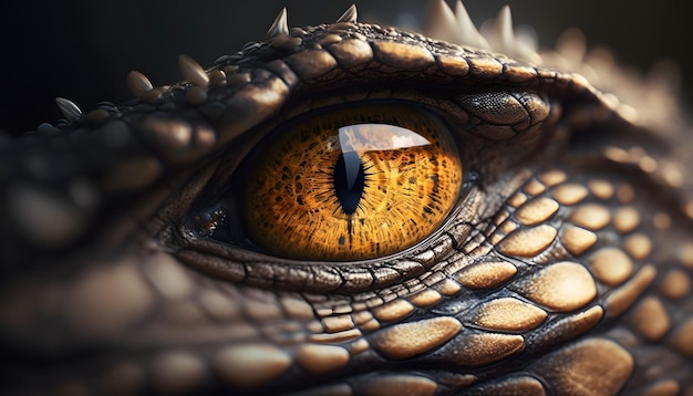 An AI generated illustration of A close-up  of a crocodiles eye