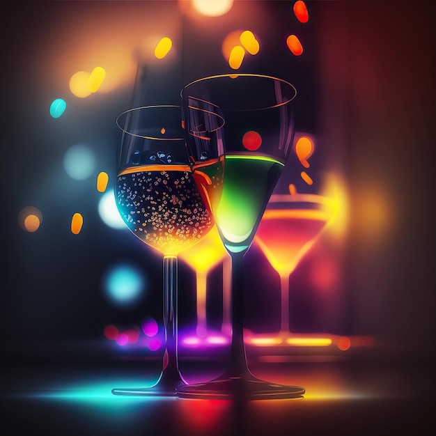 Ai generated illustration cocktail with neon light
