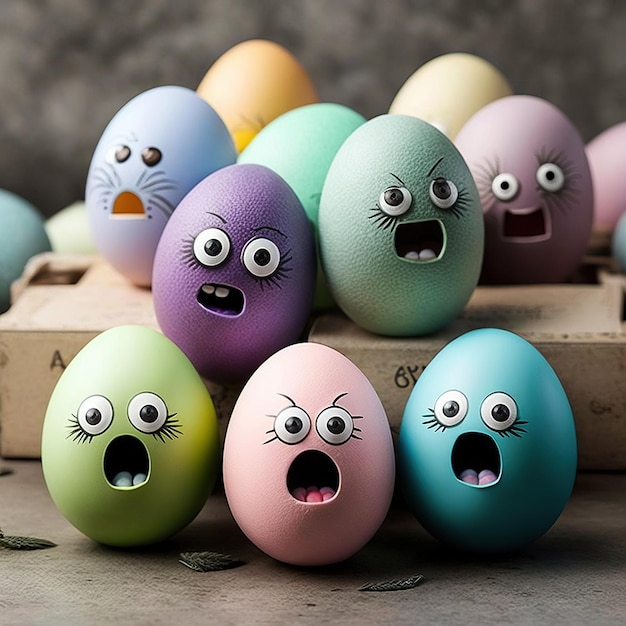 Ай сгенерировал иллюстрацию красочного пасхального яйца с выражением эмоций