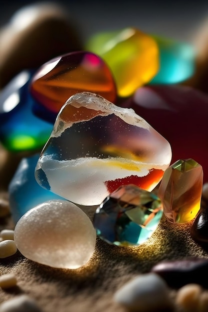 AI generated illustration of colorful pebbles and rocks on a sandy beach