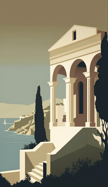 Ai generated illustration columns ancient greek historic bank