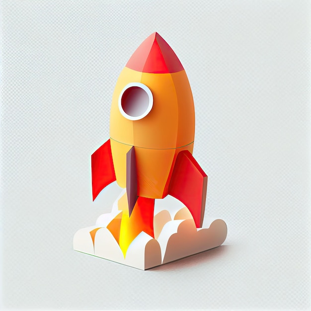 ai generated Illustration of cute 3d space rocet launching isolated white