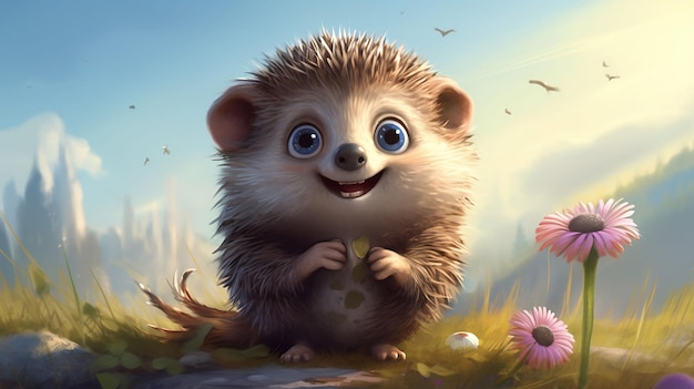 AI generated illustration of A cute cartoon hedgehog character