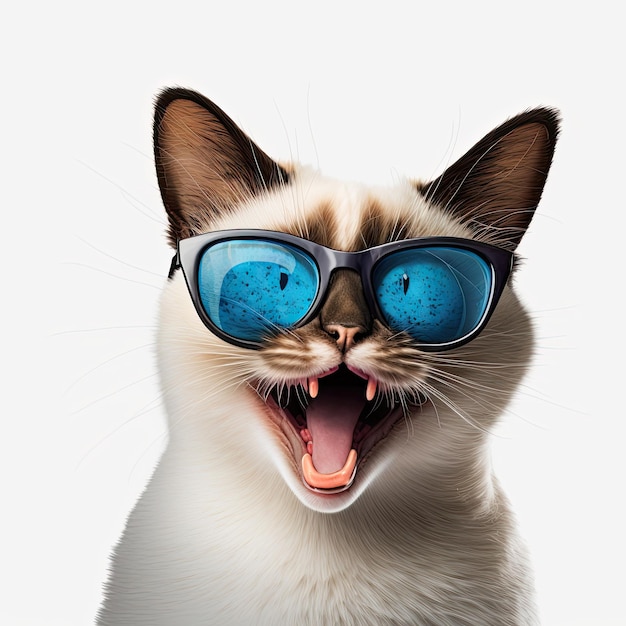 Ai generated illustration of cute cat wearing sunglasses against white background