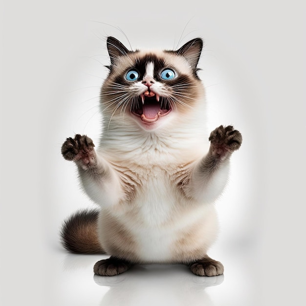 Ai generated illustration cute kitty standing paws up looking shocked or surprised