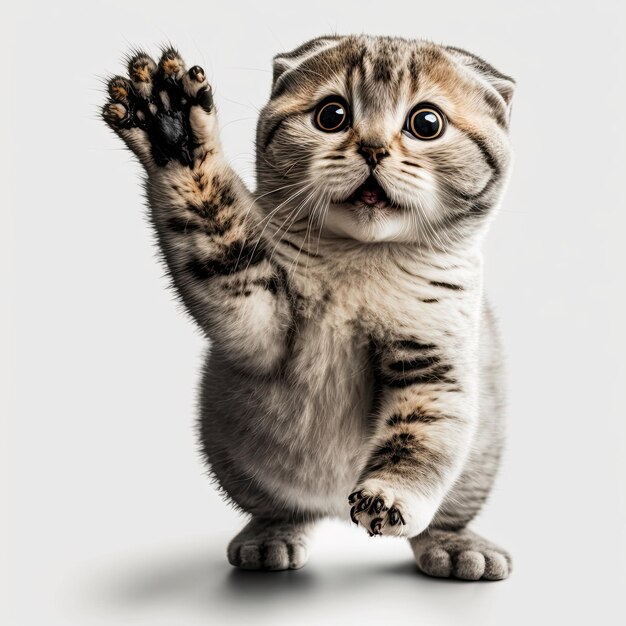 Ai generated illustration cute kitty standing paws up looking shocked or surprised