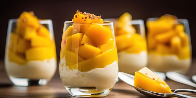 Photo ai generated illustration of a delicious mango with a generous layer of fresh mango pieces