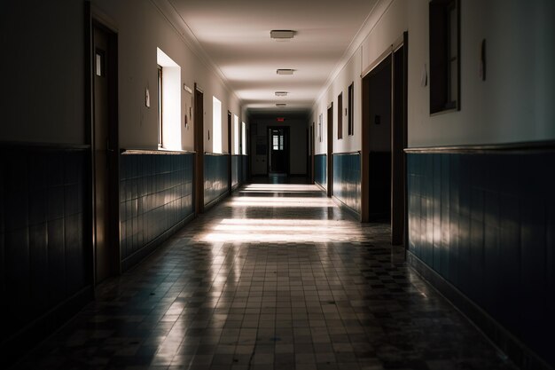 Photo ai generated illustration of a desolate school hallway filled with a sense of despair and loneliness