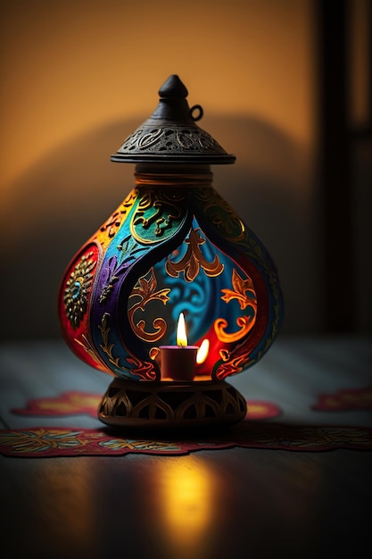 Ай сгенерировал иллюстрацию лампы дия, зажженные во время празднования индуистского фестиваля огней Дивали