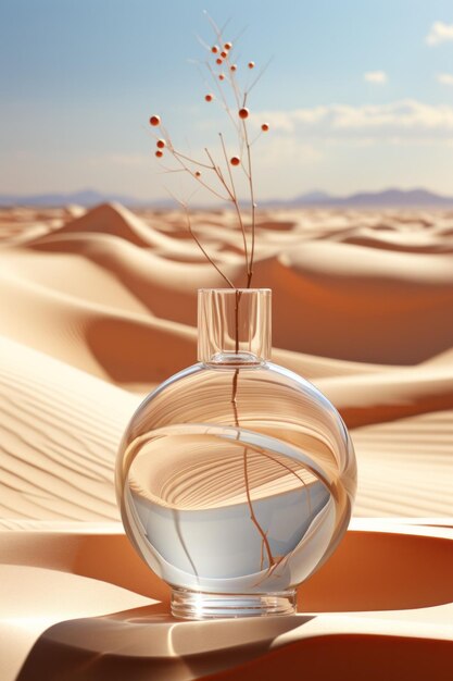 Photo ai generated illustration of an elegant perfume bottle in a desert