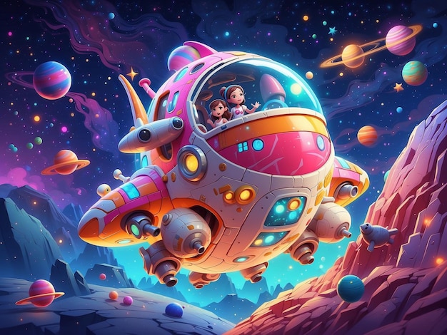 Photo ai generated illustration of a fun spaceship traveling through the galaxy