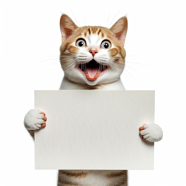 Photo ai generated illustration funny cat portrait looking shocked or surprised holding a blank placrd