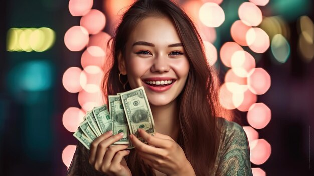 Ai generated illustration girl holding cash