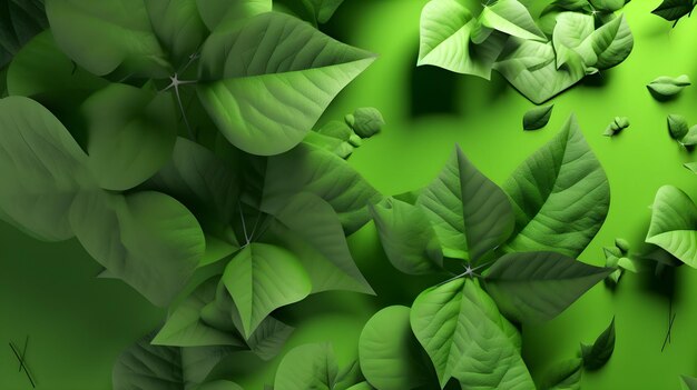 Ai generated illustration of green leaves on a green surface