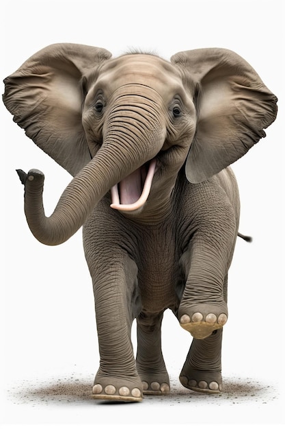 Photo ai generated illustration happy baby elephant with big smile isolated white