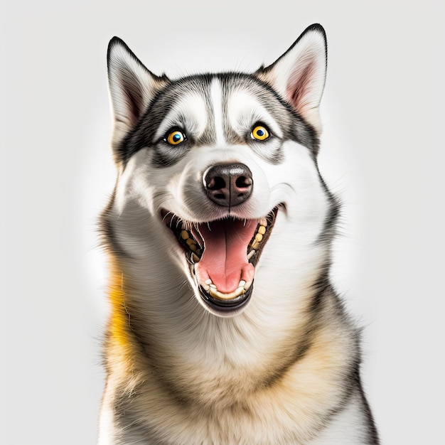 Ai generated illustration happy dog husky with mounth open