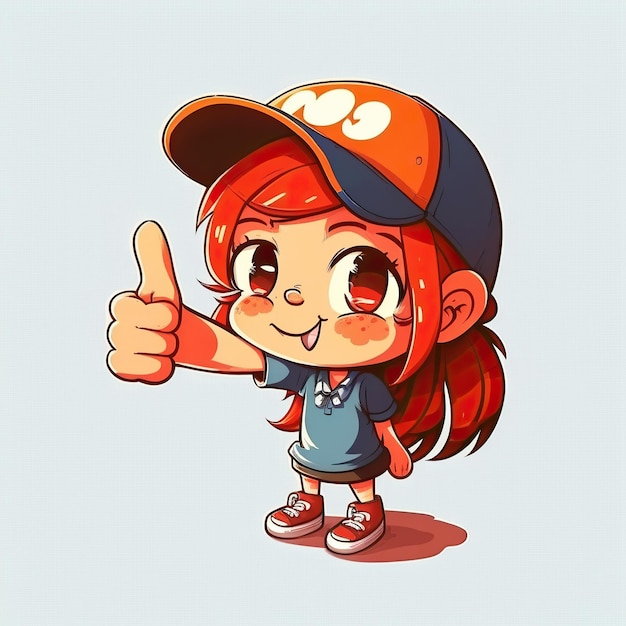 ai generated Illustration happy girl with thumb's up