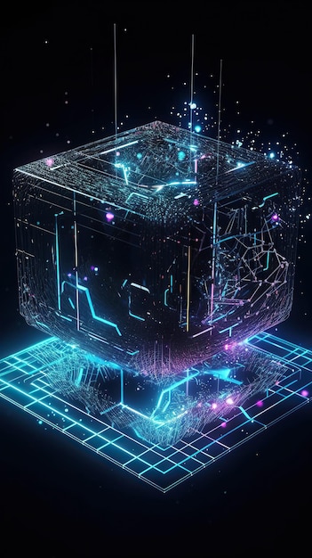 Ai generated illustration Holographic IT abstract Server data connected