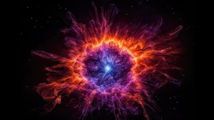 Photo ai generated illustration of huge vibrant explosion in space, explosion in outer space