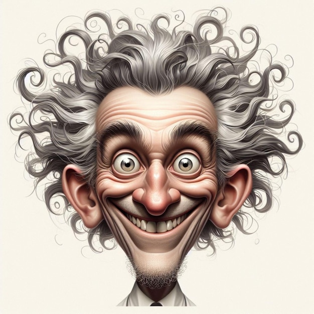 Photo ai generated illustration of a humorous caricature of a man with wild white curls and a wide smile