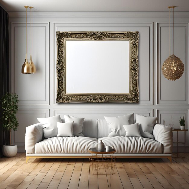 AI generated illustration of An inviting and stylish living room with a white couch