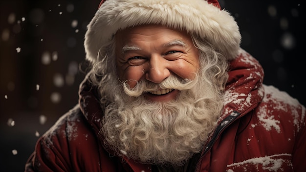 Искусственный интеллект создал иллюстрацию радостного Санта-Клауса, сияющего радостью в окружении снежинки.