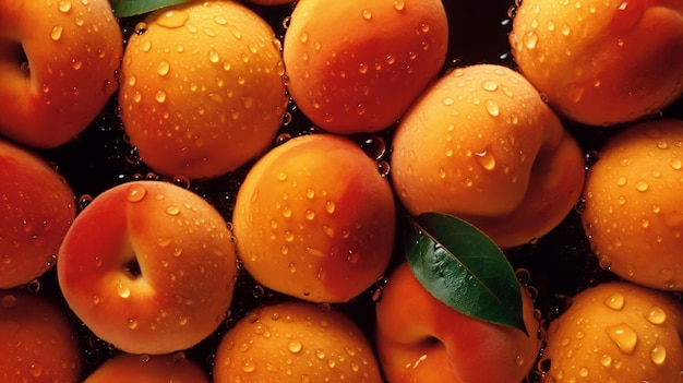 AI generated illustration of juicy apricots with glistening water droplets