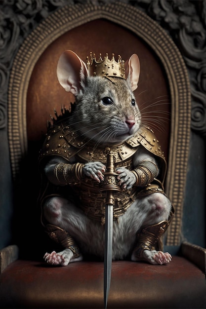 Image of a rat with a crown sitting on a throne