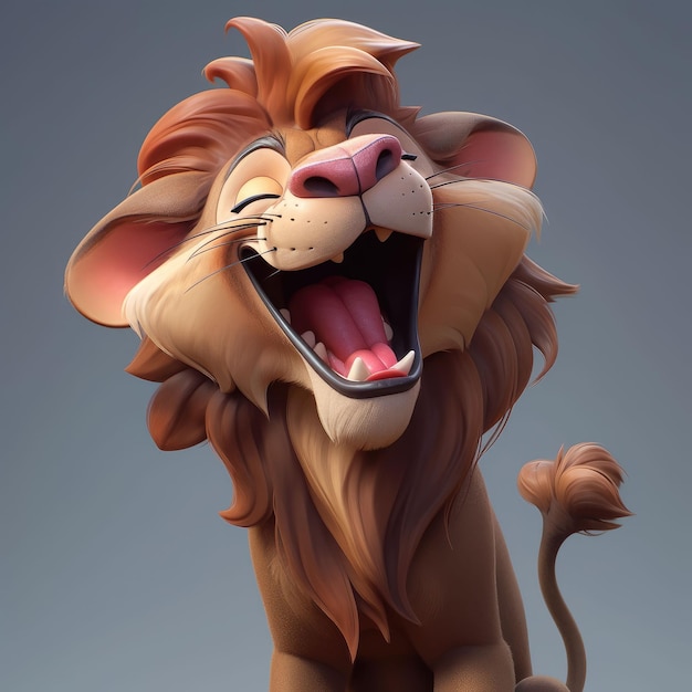 Photo ai generated illustration of a lion laughing on a gray background