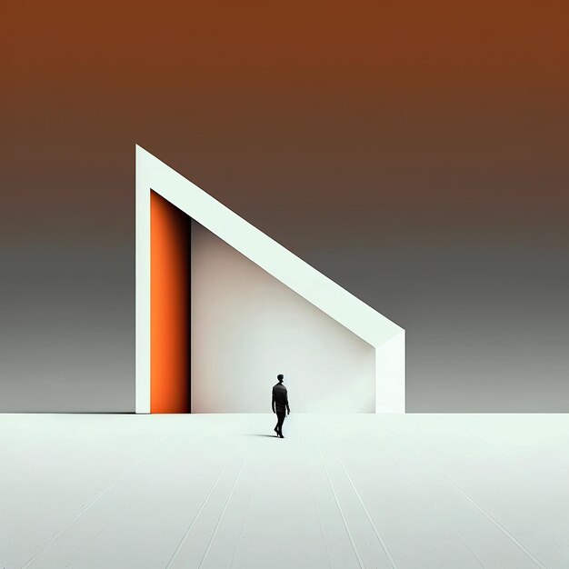 Ai generated illustration man and minimal minimalism architecture building