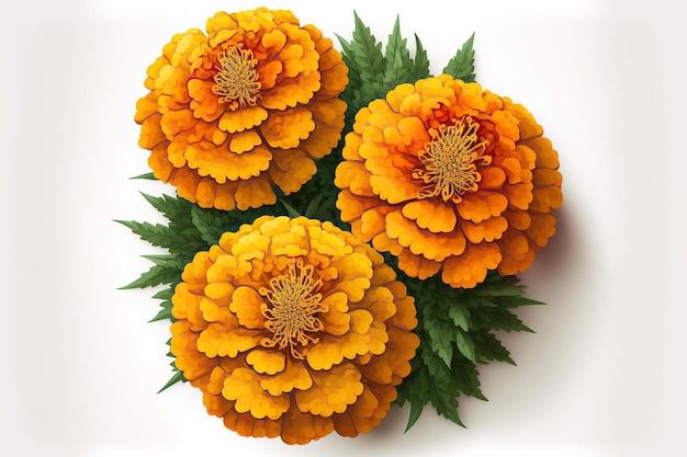 흰색 배경에 격리된 Marigolds(Tagetes)의 AI 생성 그림