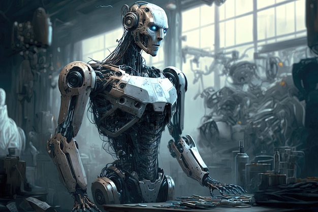 군사 사이보그 로봇의 AI 생성 그림