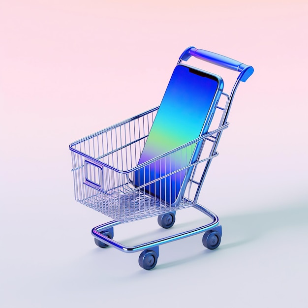 Ai generated illustration of Mobile phone shopping cart