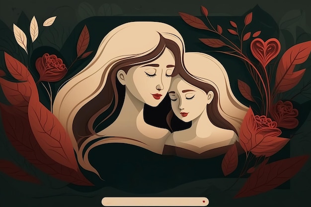 Ai generated illustration Mother and child Mom hugging her daughter with a lot of love and tendernes