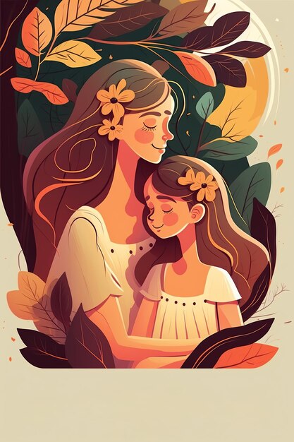 Ai generated illustration Mother and child Mom hugging her daughter with a lot of love and tendernes