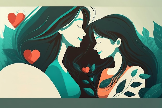 Ai generated illustration Mother and child Mom hugging her daughter with a lot of love and tendernes