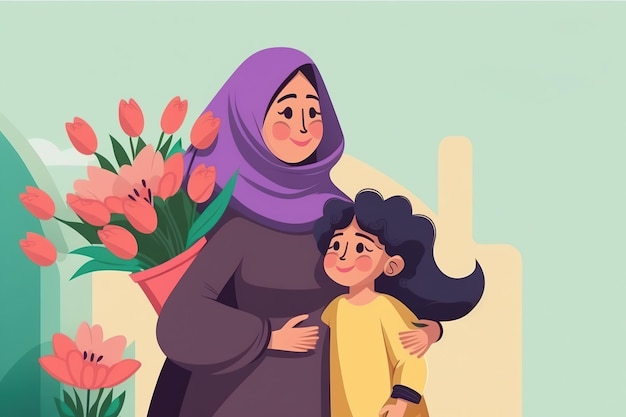 Ai generated illustration Mother and child Mom hugging her daughter with a lot of love and tendernes