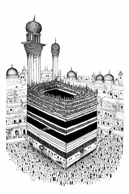 Photo ai generated illustration muslim pilgrims at the kaaba in hajj