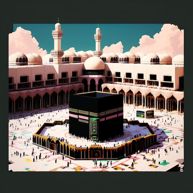 Photo ai generated illustration muslim pilgrims at the kaaba in hajj