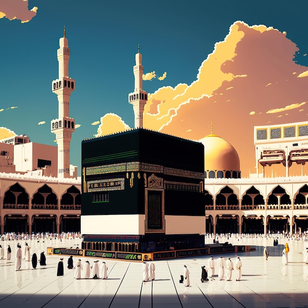 Ai generated illustration Muslim Pilgrims at The Kaaba in Hajj