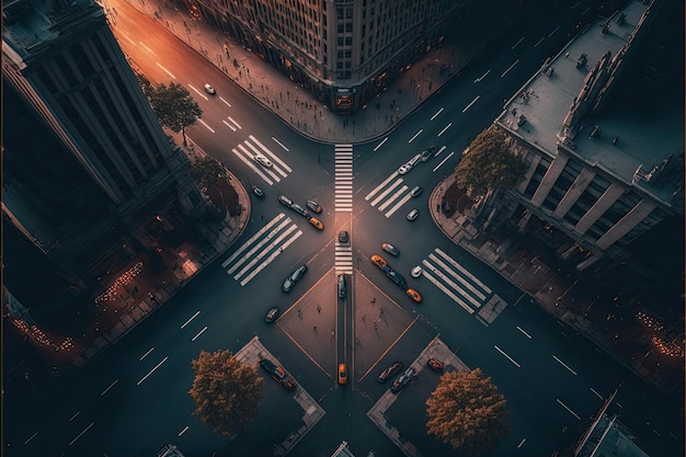 写真 ai が生成した交通量の多い交差点の空撮イラスト